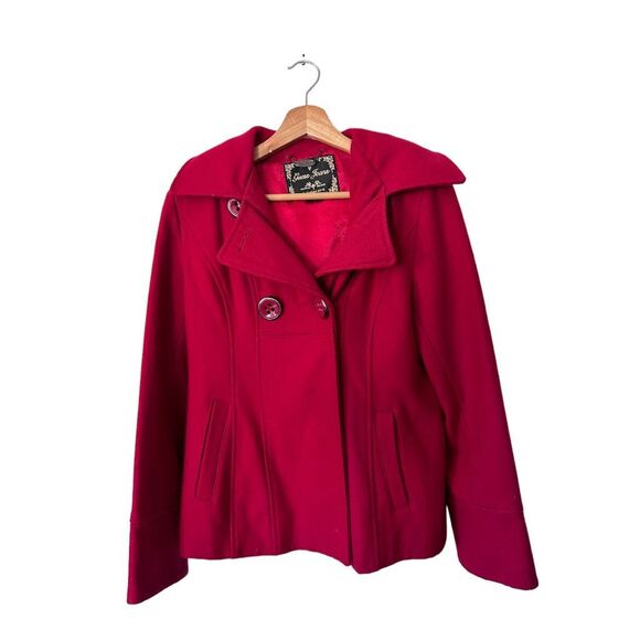 Guess Classic Cherry Red Wool Button front Winter Peacoat Size 8 Warm - Picture 1 of 7